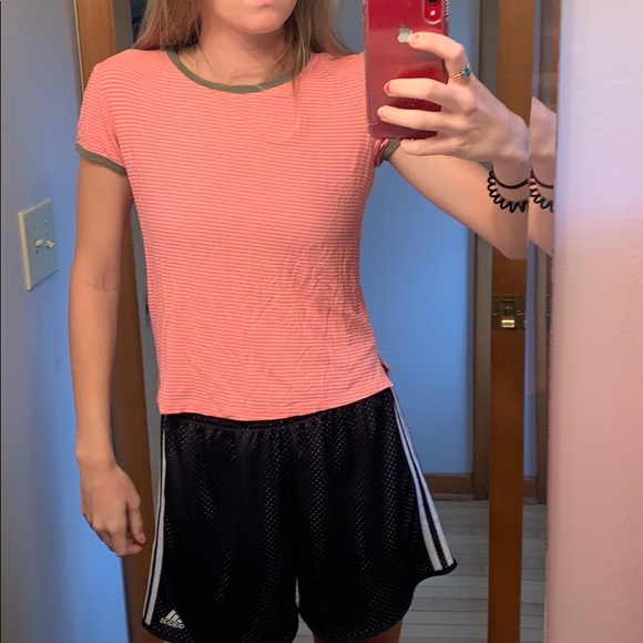 American eagle peach pink striped shirt - Picture 1 of 3